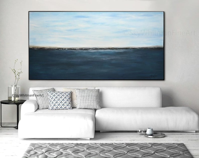 Massive Original Landscape Painting 6 Foot Blue Abstract Art Oil Painting Original Modern Art Large Seascape Contemporary Ocean Sky Whitman image 1