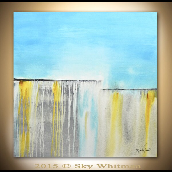 RESERVED Large Original Painting Modern Contemporary Art Blue Gray Amber Square Abstract Painting Acrylic 36 X 36 by Sky Whitman