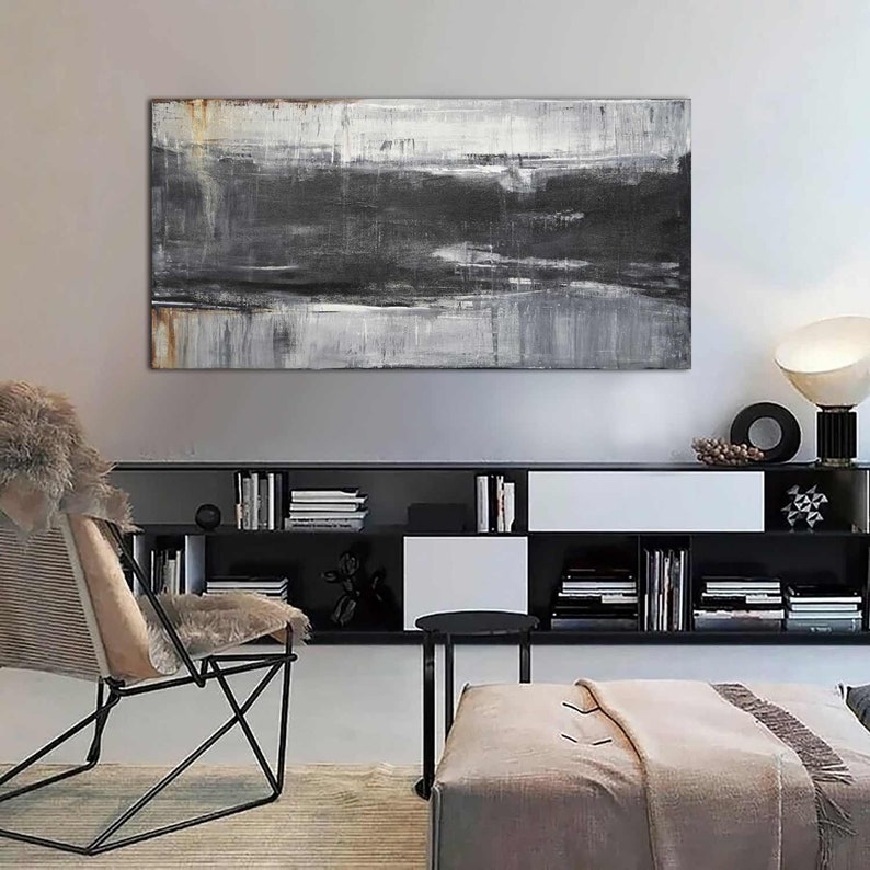 ONE OF A KIND Painting Original Art Gray Black New York Loft Style Wall Décor Edgy Grunge Oil Painting Contemporary Art Ready To Ship Today image 3