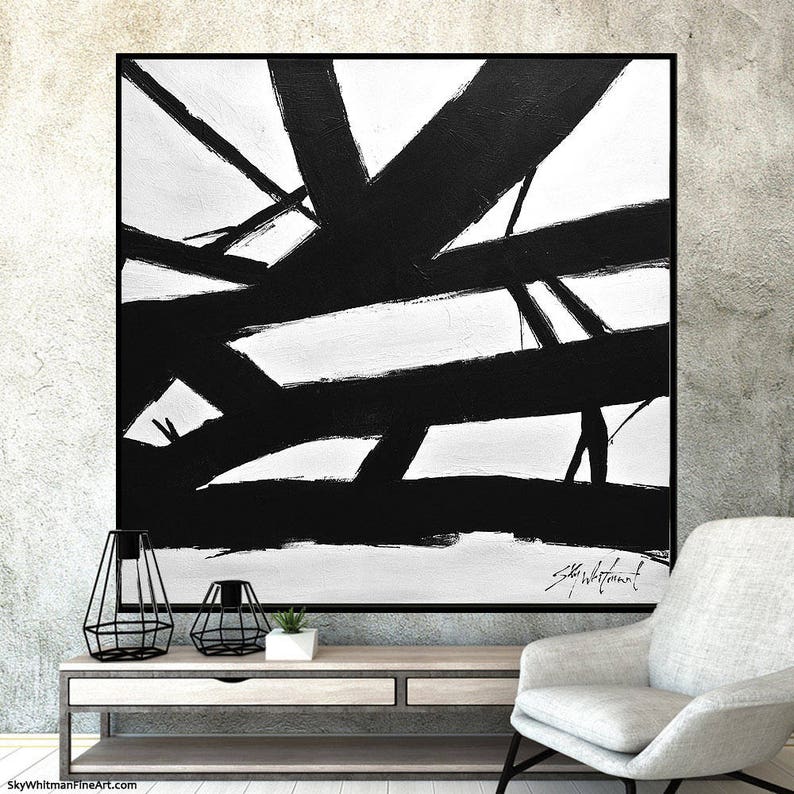 Minimalist Painting Black and White Abstract Art Large Wall | Etsy