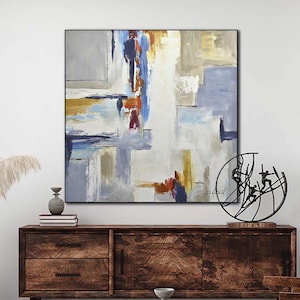 Large Art Original Abstract Painting Colorful Artwork Oil Painting Contemporary Art Interior Design Framed Painting Wall Art Sky Whitman