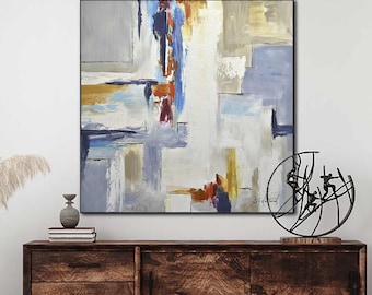 Gran arte original pintura abstracta colorida obra de arte pintura al óleo arte contemporáneo diseño de interiores pintura enmarcada arte mural cielo Whitman