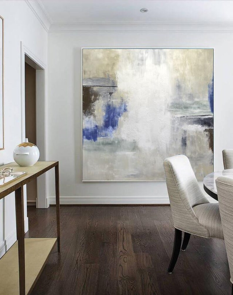 Large Framed Abstract Painting Original Modern Art Taupe Navy Etsy
