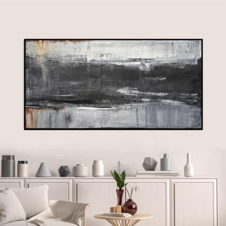 ONE OF A KIND Painting Original Art Gray Black New York Loft Style Wall Décor Edgy Grunge Oil Painting Contemporary Art Ready To Ship Today image 2