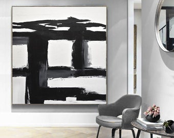 Large Original Black and White Abstract Art Square Painting Contemporary Art Modern Art Oil Painting Canvas Artwork Designed by Sky Whitman