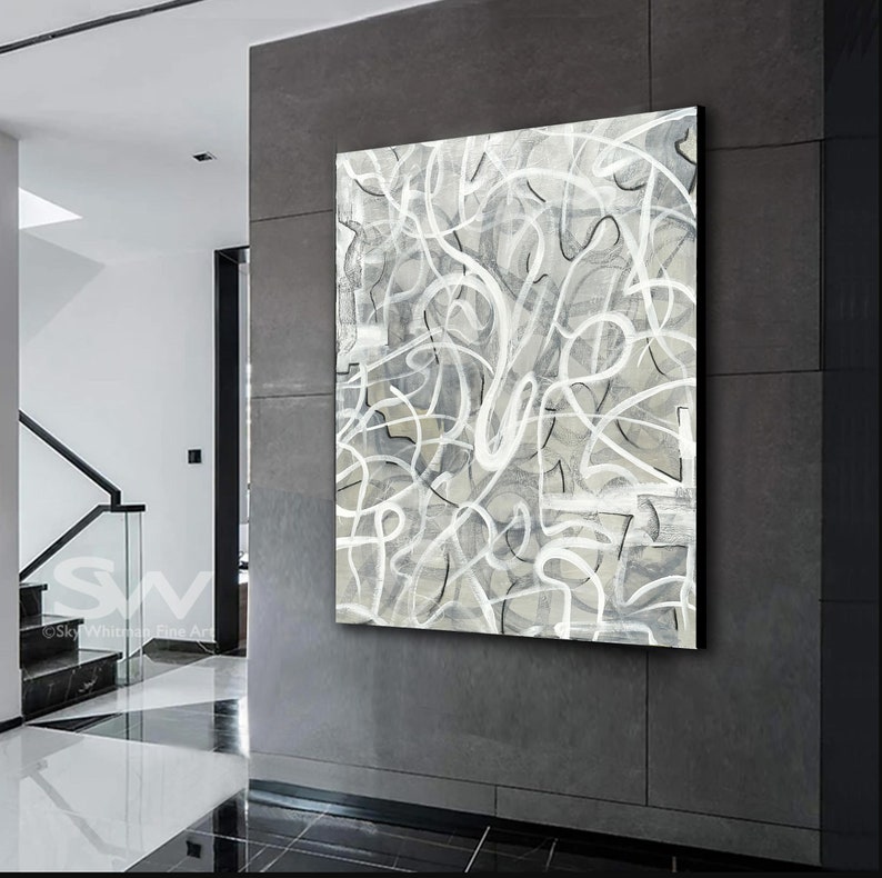 Large One Of A Kind Oil Painting White Greige Abstract Art Unique High Quality Expressionist Painting On Canvas Ready To Hang by Sky Whitman image 6