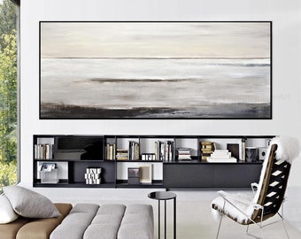 Pintura original extra grande Arte abstracto Pintura al óleo moderna Panorámica Gris topo Café Marrón Arte sobre lienzo Arte contemporáneo Cielo Whitman