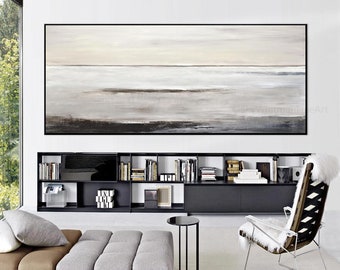 Original Painting Extra Large Abstract Art Modern Oil Painting Panoramic Taupe Gray Coffee Brown Art On Canvas Contemporary Art Sky Whitman