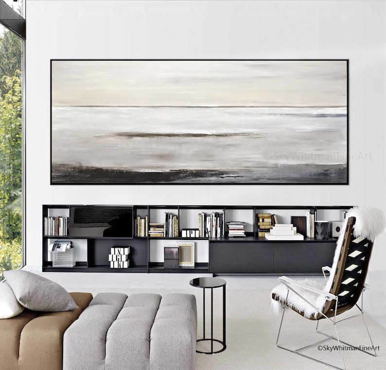 Panoramic Taupe Gray Coffee Brown Art On Canvas