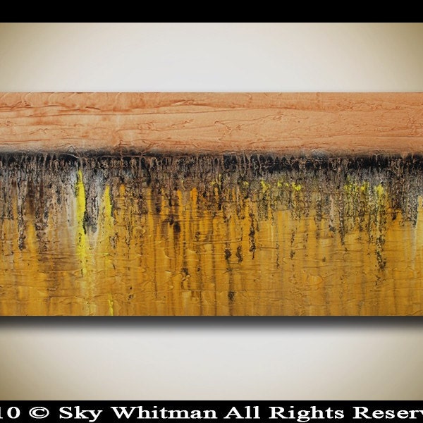 SALE Original Abstract Art HUGE 5 Foot Modern Burnt Orange Yellow Contemporary Painting By Sky Whitman