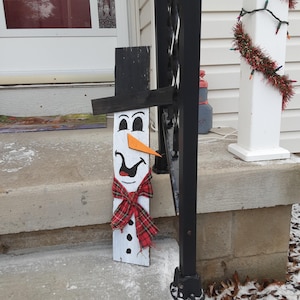 Hand Painted Reclaimed Wood Snowman Door Hanger, Holiday Decor