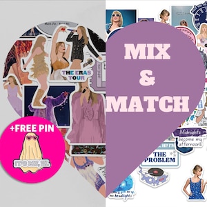 Op Taylor geïnspireerde stickercombinatie Mix en match thema's Esthetisch waterdichte stickers Cadeau met gratis pin voor tijdschriften Boeken Gitaar iPad-telefoon