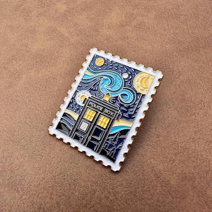 Tardis Starry Night Dr Who Van Gogh Police Box Stamp 3.4 - Foto 11