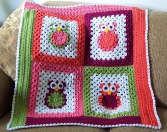 Pattern only Funky Little Owls Crocheted Baby afghan blanket INSTANT DOWNLOAD PDF boy girl custom photo prop