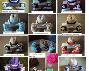 U Choose COWBOY Cowgirl baby Hat & Boots, FREE SHIP Newborn - 3 months crochet Photo Prop Custom boy girl