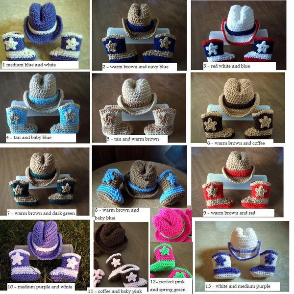 U Choose COWBOY Cowgirl baby Hat & Boots, FREE SHIP Newborn - 3 months crochet Photo Prop Custom boy girl