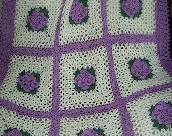 Pattern Only Flowers and Lace Crochet afghan blanket INSTANT DOWNLOAD PDF gift summer mom purple rose granny square