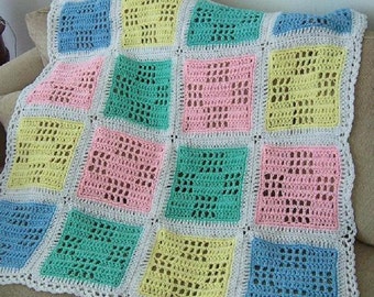 Pattern only Nine Patch Granny filet Crocheted Baby afghan blanket INSTANT DOWNLOAD PDF boy girl custom photo prop