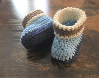 Cuff style Crocheted baby Boots, 6- 9 months Photo Prop boy crochet baby shower gift
