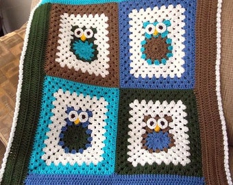 Crochet Pattern Funky Little Owls Crocheted Baby afghan blanket INSTANT DOWNLOAD PDF boy girl custom photo prop Super Cute