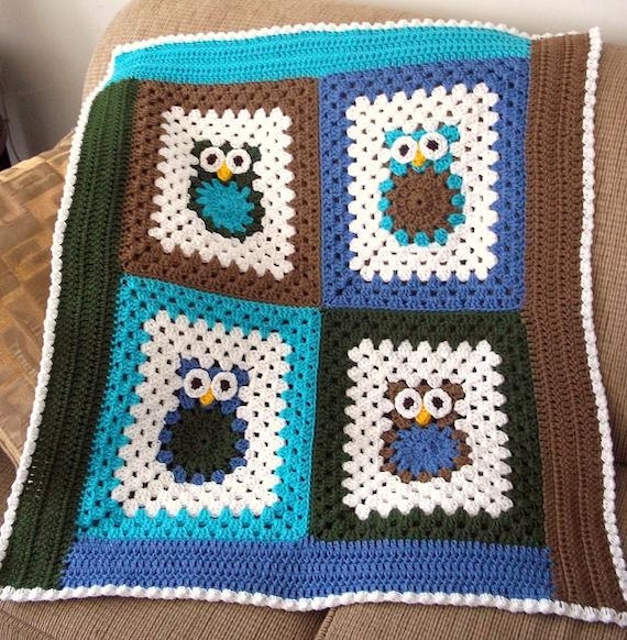 Crochet Pattern Funky Little Owls Crocheted Baby Afghan Blanket