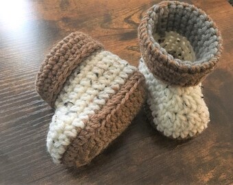 Cuff style Crocheted baby Boots, beige 6- 9 months Photo Prop boy crochet baby shower gift