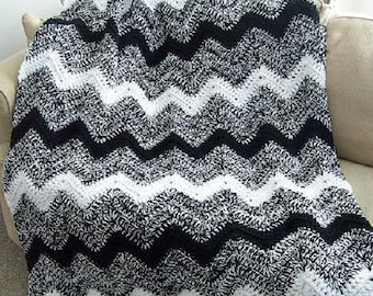 Pattern Only Black and White Ripple Crochet afghan blanket INSTANT DOWNLOAD PDF