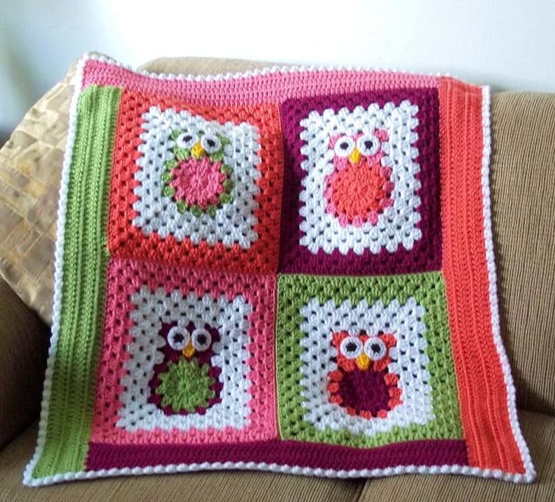 Pattern Only Funky Little Owls Crocheted Baby Afghan Blanket Etsy