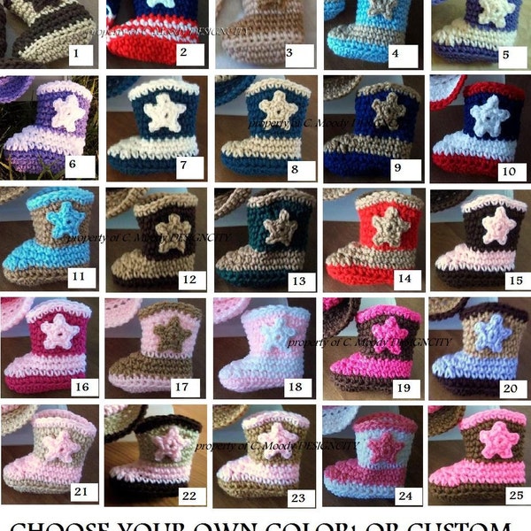 U Choose color COWBOY Cowgirl baby Boots, FREE SHIP Newborn - 3 months Photo Prop boy girl brown blue pink tan crochet baby shower gift