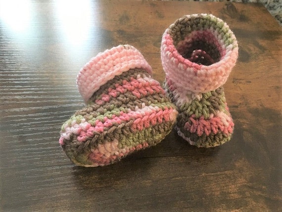 Cuff Style Crocheted Baby Boots Pink Camo 3 6 9 Months Photo Prop Girl Crochet Baby Shower Gift Etsy