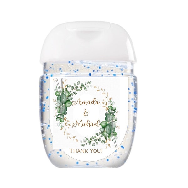 Hand sanitizer labels - Bath & Body Works - Glossy Baby Shower, Wedding, Bridal Shower Labels - Green Wreath