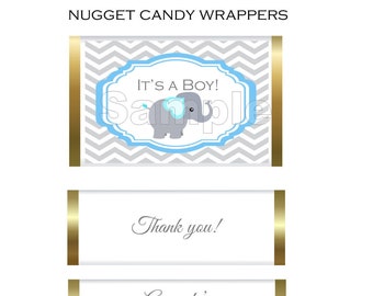 Nugget candy labels, stickers, wrappers - Chevron Elephant - Various colors!