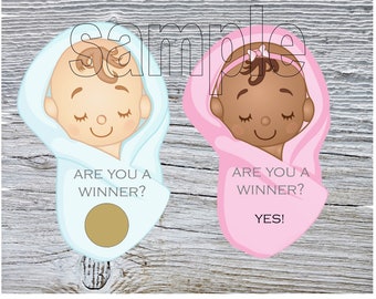 Baby Shower Scratch Off Game Cards - Bundled Babies - Various Colors and skin tones!