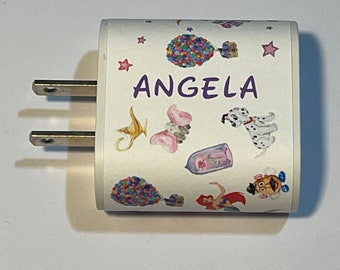 USB C Wall Charger Cube Personalized Name Sticker For iPhone - Disney Mashup