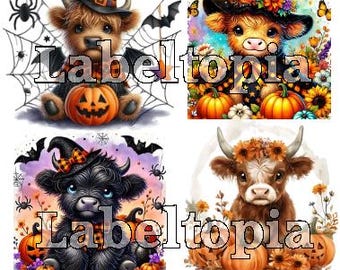 Decoupage collage sheet with adorable baby Halloween cows!