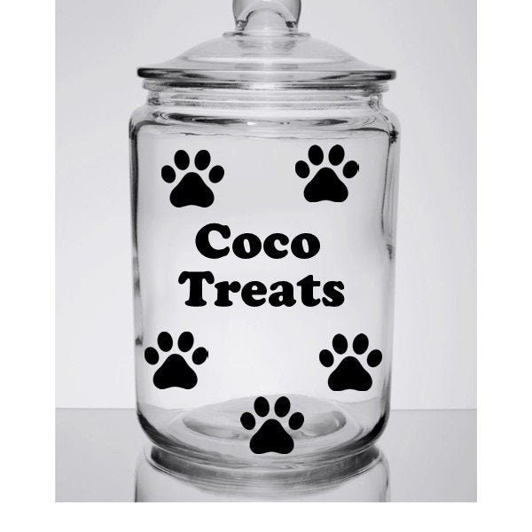 Dog Treat Jar Decal, Treat Container Decals, Stickers, Labels - Pet name option, plus 5 pawprints!