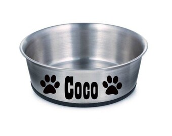 Personalized Pet Bowl Decals: Custom Name & Paw Prints