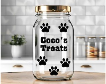 Dog Treat Jar Decal, Treat Container Decals, Stickers, Labels - Pet name option, plus 5 pawprints!