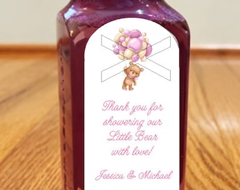 Baby Shower Hand Soap Labels: Baby Bear with Balloons, Glossy Stickers