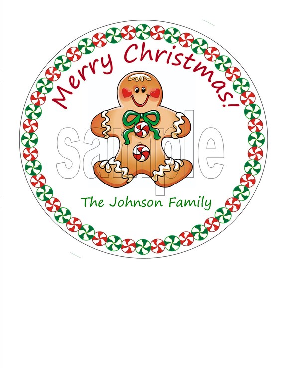 Christmas Holiday Labels or Tags - Gingerbread Man with Candy Border Il_570xn