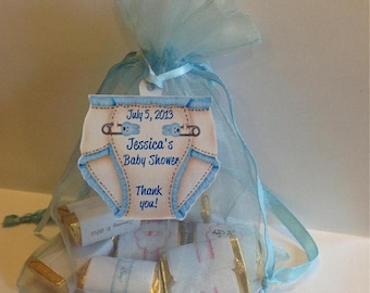 Baby Shower Favor Tags -  Diaper shaped - Pink or Blue - Personalized - Qty. 30 to 100