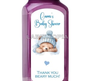 Baby Shower Hand Soap Labels: Blue Teddy Bear Stickers