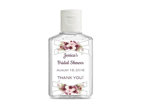Hand sanitizer labels - Purell 1 or 2 oz. bottle -Bridal Shower, Baby Shower, Wedding Favor Label -Burgundy Pink Floral Il_570xn