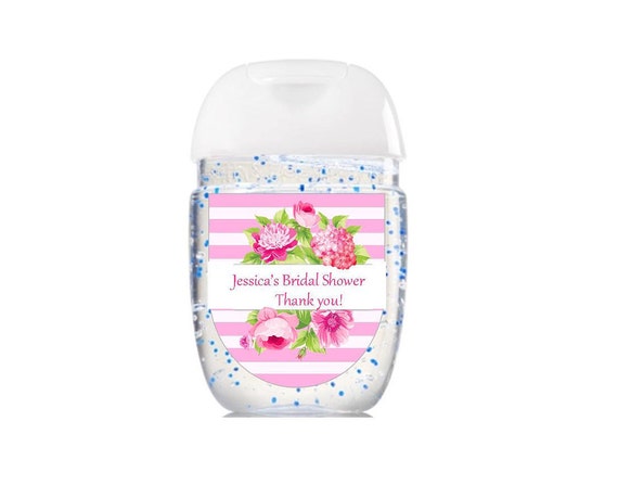 Hand sanitizer labels - Bath & Body Works new design - Wedding Bridal Shower Birthday Favor Label - Pink Flower Pink Stripes P1 Il_570xn