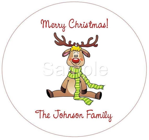Christmas Holiday Labels or Tags - Cute Reindeer w/Scarf Il_570xn