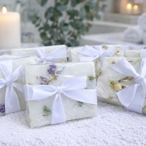Lavender Goat Milk Soap with Wildflowers tied in a bow