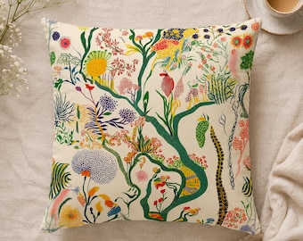 Colorful botanical decorative cushion – floral pattern, cover or with filling
