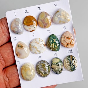 Cabujón de jaspe oceánico orbicular, gemas sueltas naturales de base plana para la fabricación de joyas.