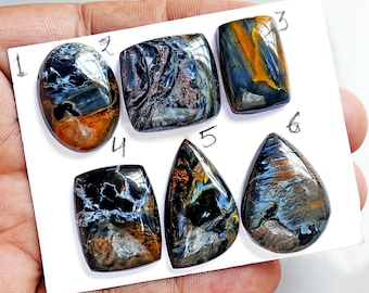 Blue Pietersite Cabochon: Natural Flat Back Loose Gemstones for Jewelry Making