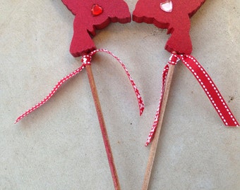 Plant Stakes - Valentine Sparkly Red Love Birds